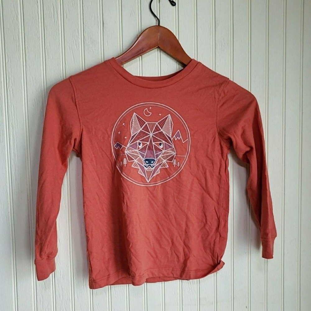 365 Kids From Garanimals Shirt Youth 7 Orange Fox Graphic Long Sleeve Tee Top